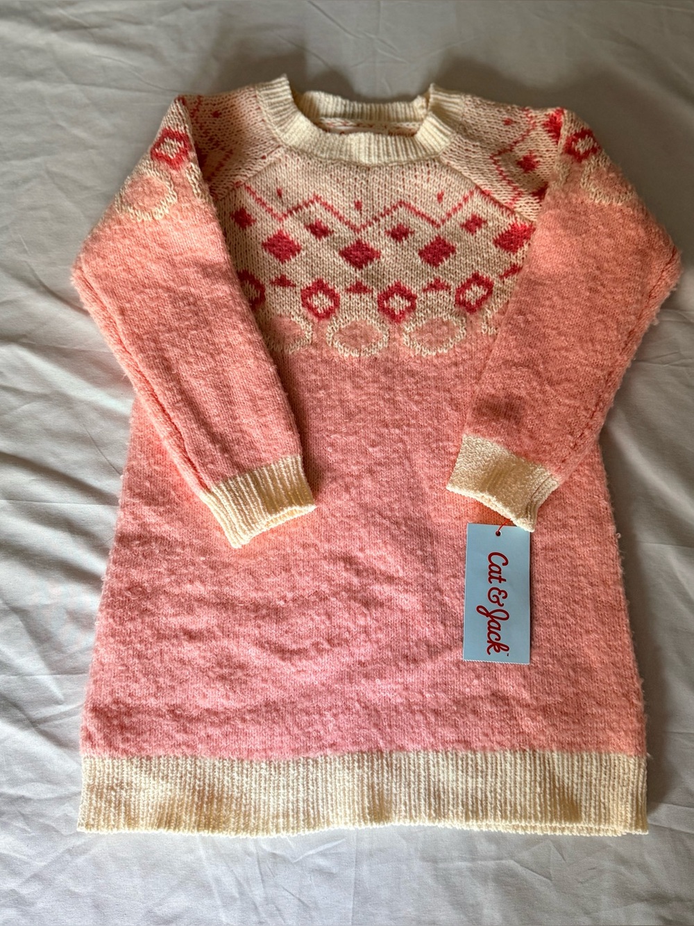 Cat & Jack Pink and Cream Fair Isle Knit Dress